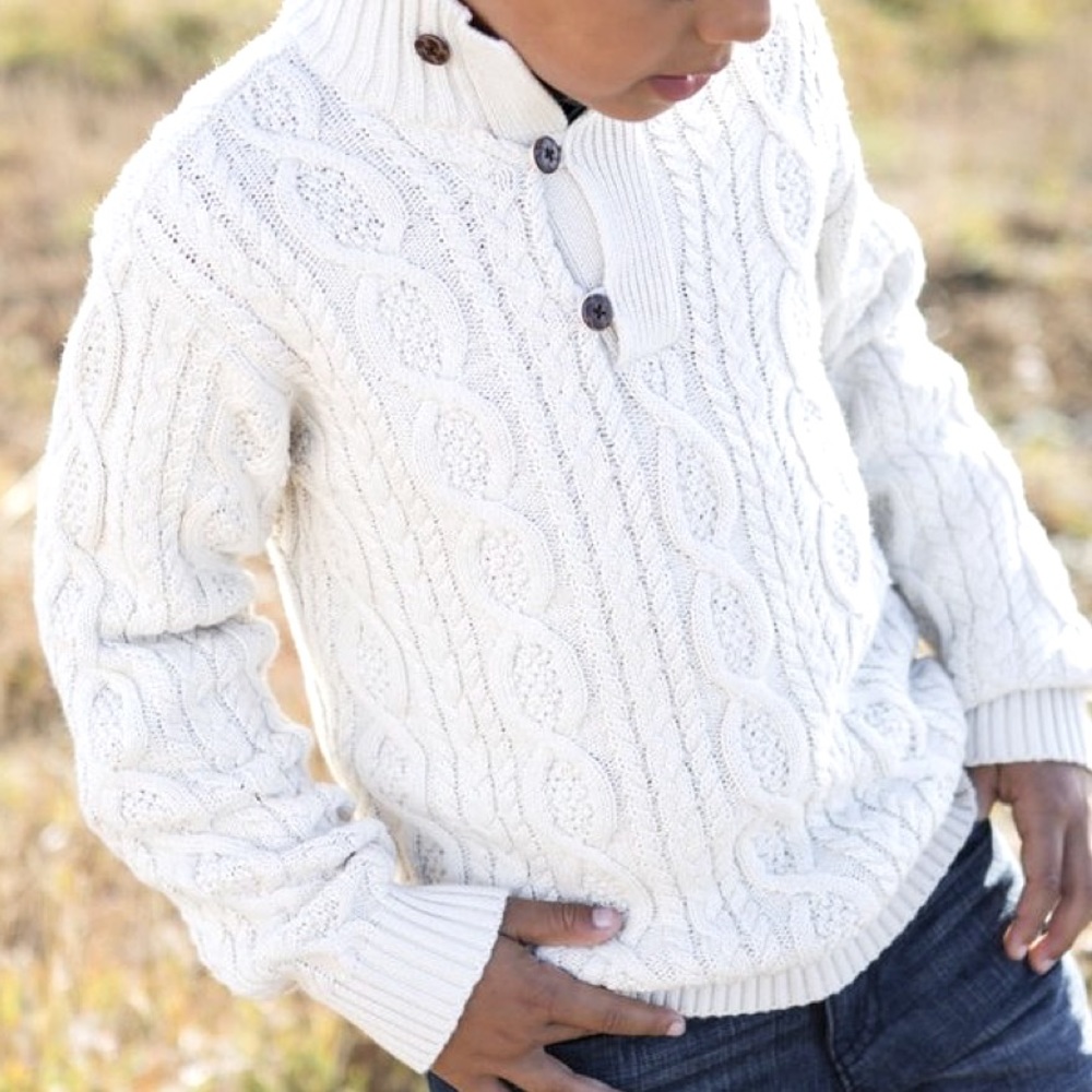 GAP Kids Cable Knit Mock Neck Off White Ivory Sweater Shirt Pull Over Small